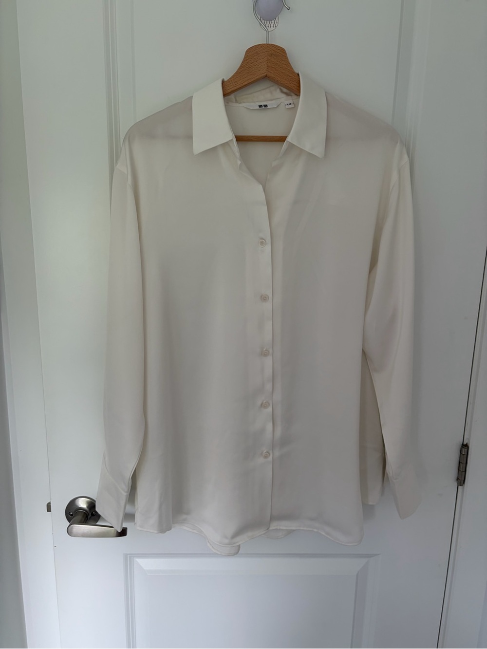 Uniqlo Cream Satin Button-Up Blouse